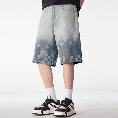 Men's Summer Gradient Pixel Print Straight Denim Shorts