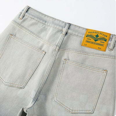 Men's Summer Gradient Pixel Print Straight Denim Shorts