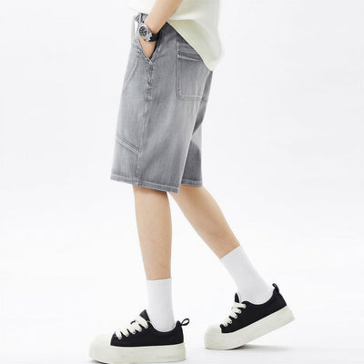 Men's Summer Washed Grey Drawstring Straight Denim Shorts