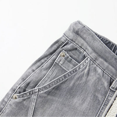 Men's Summer Washed Grey Drawstring Straight Denim Shorts