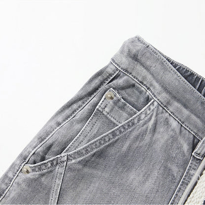 Men's Summer Washed Grey Drawstring Straight Denim Shorts