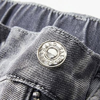 Men's Summer Washed Grey Drawstring Straight Denim Shorts