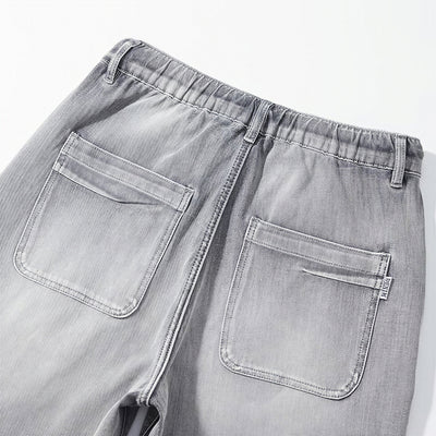 Men's Summer Washed Grey Drawstring Straight Denim Shorts