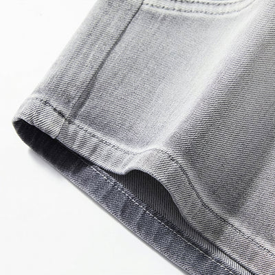 Men's Summer Washed Grey Drawstring Straight Denim Shorts