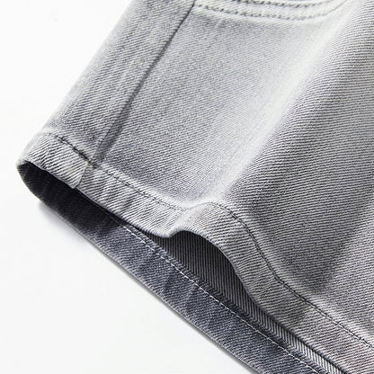 Men's Summer Washed Grey Drawstring Straight Denim Shorts