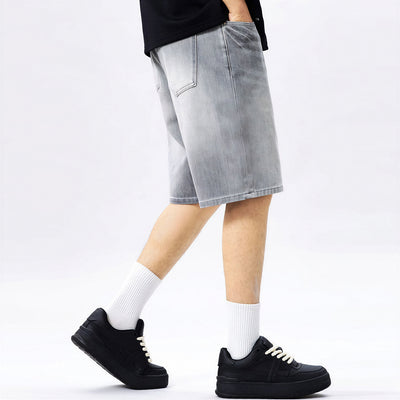 Men's Summer Gray Washed Straight Denim Shorts