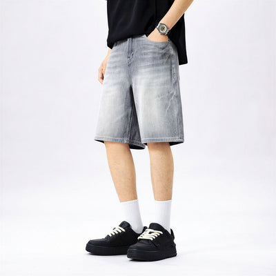 Men's Summer Gray Washed Straight Denim Shorts