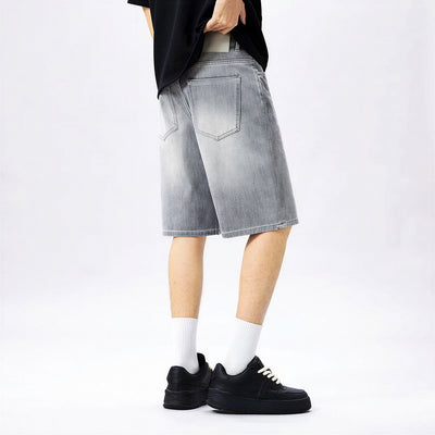 Men's Summer Gray Washed Straight Denim Shorts