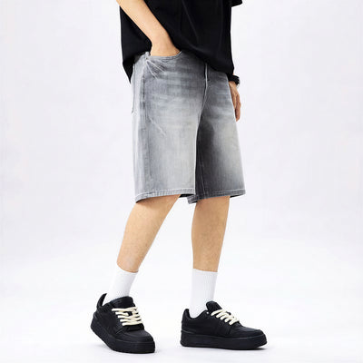 Men's Summer Gray Washed Straight Denim Shorts