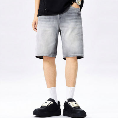 Men's Summer Gray Washed Straight Denim Shorts
