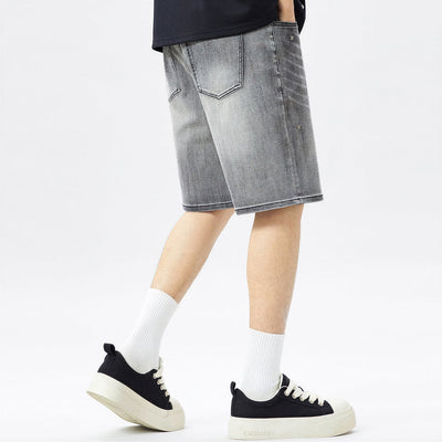 Men's Summer Grey Rhinestone Washed Straight Denim Shorts