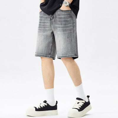 Men's Summer Grey Rhinestone Washed Straight Denim Shorts
