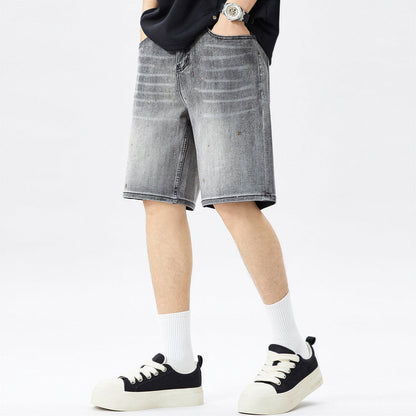 Men's Summer Grey Rhinestone Washed Straight Denim Shorts
