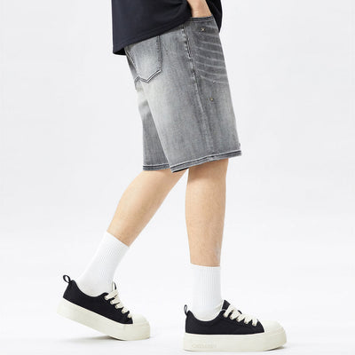Men's Summer Grey Rhinestone Washed Straight Denim Shorts