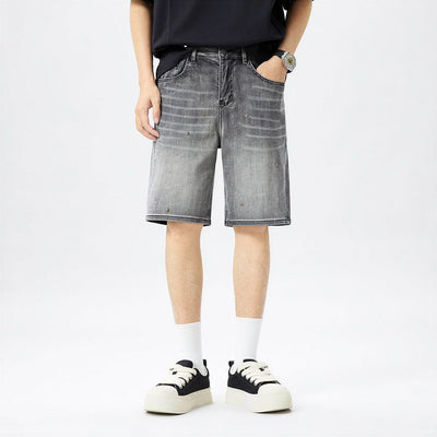 Men's Summer Grey Rhinestone Washed Straight Denim Shorts