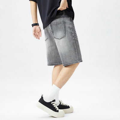Men's Summer Grey Rhinestone Washed Straight Denim Shorts
