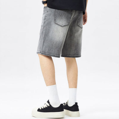 Men's Summer Grey Rhinestone Washed Straight Denim Shorts