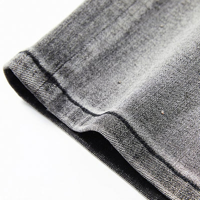 Men's Summer Grey Rhinestone Washed Straight Denim Shorts