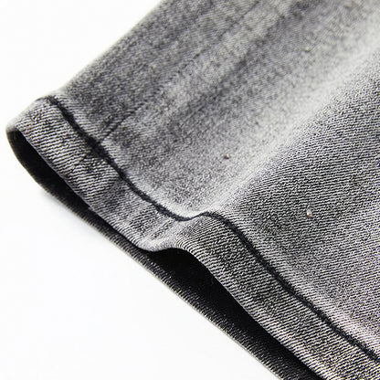 Men's Summer Grey Rhinestone Washed Straight Denim Shorts