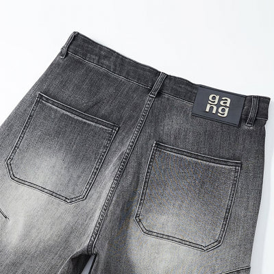 Men's Summer Gradient Grey Washed Straight Denim Shorts