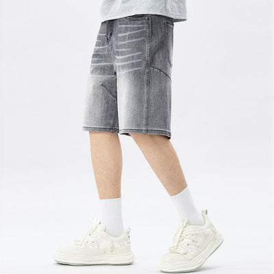 Men's Summer Gradient Grey Washed Straight Denim Shorts