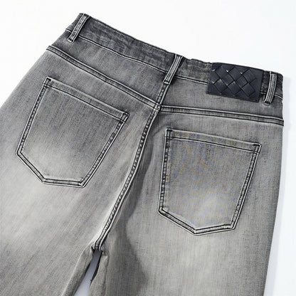 Men's Summer Grey Rhinestone Washed Straight Denim Shorts