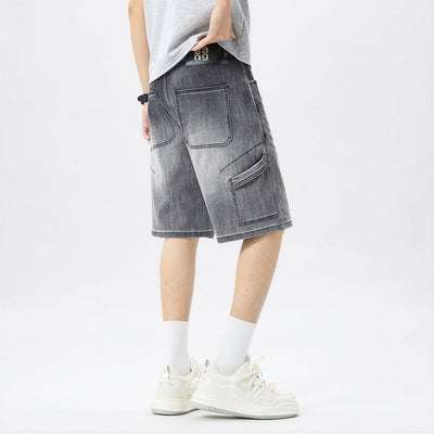 Men's Summer Gradient Grey Washed Straight Denim Shorts