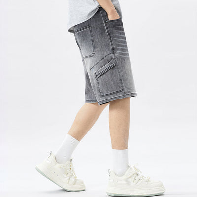 Men's Summer Gradient Grey Washed Straight Denim Shorts