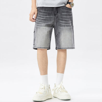 Men's Summer Gradient Grey Washed Straight Denim Shorts