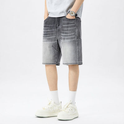 Men's Summer Gradient Grey Washed Straight Denim Shorts