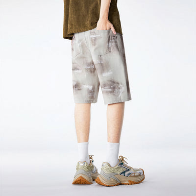 Men's Summer Light Grey Tie-Dye Straight Denim Shorts