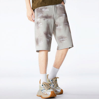 Men's Summer Light Grey Tie-Dye Straight Denim Shorts