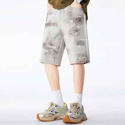 Men's Summer Light Grey Tie-Dye Straight Denim Shorts