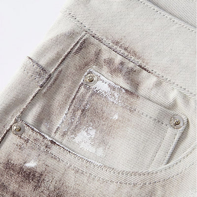 Men's Summer Light Grey Tie-Dye Straight Denim Shorts