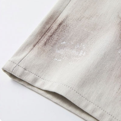 Men's Summer Light Grey Tie-Dye Straight Denim Shorts