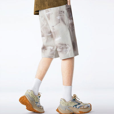 Men's Summer Light Grey Tie-Dye Straight Denim Shorts