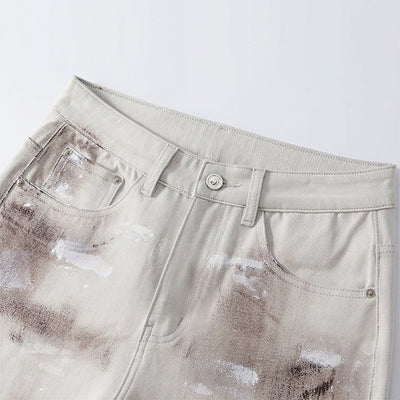 Men's Summer Light Grey Tie-Dye Straight Denim Shorts