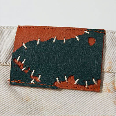 Men's Summer Off-White Orange Splatter Straight Denim Shorts