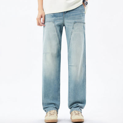 Men's Spring Light Blue Carpenter Washed Straight Jeans