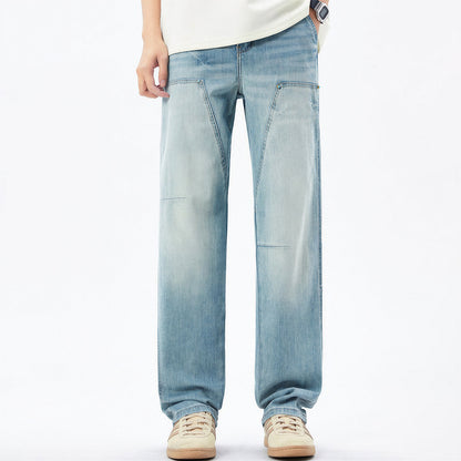Men's Spring Light Blue Carpenter Washed Straight Jeans