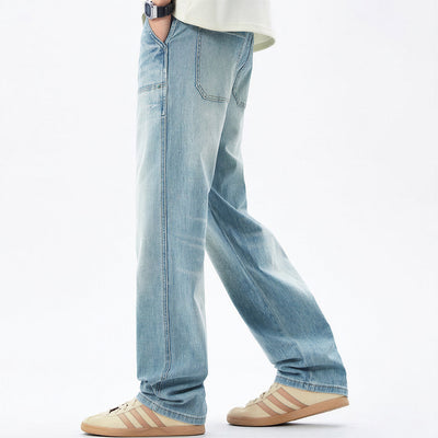 Men's Spring Light Blue Carpenter Washed Straight Jeans