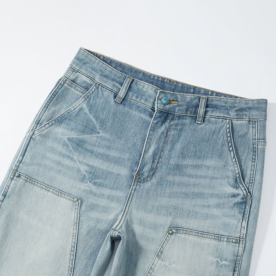 Men's Spring Light Blue Carpenter Washed Straight Jeans