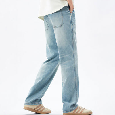Men's Spring Light Blue Carpenter Washed Straight Jeans
