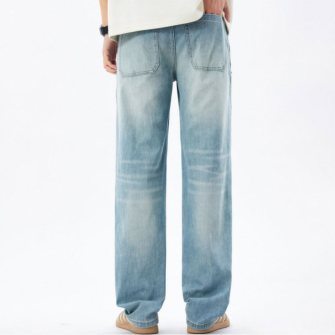 Men's Spring Light Blue Carpenter Washed Straight Jeans