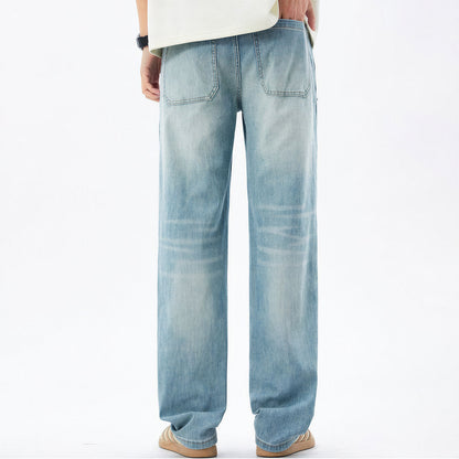 Men's Spring Light Blue Carpenter Washed Straight Jeans