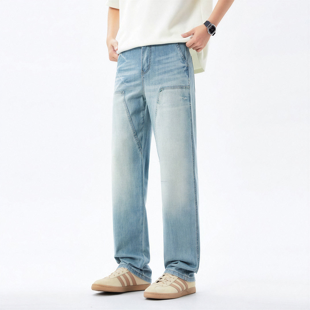 Men's Spring Light Blue Carpenter Washed Straight Jeans