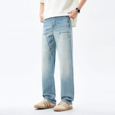 Men's Spring Light Blue Carpenter Washed Straight Jeans