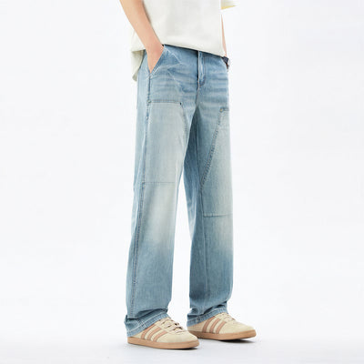 Men's Spring Light Blue Carpenter Washed Straight Jeans