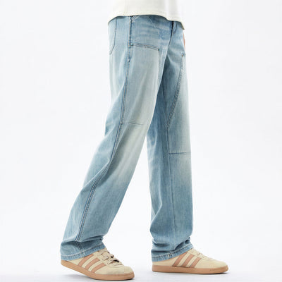 Men's Spring Light Blue Carpenter Washed Straight Jeans
