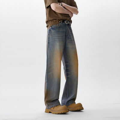 Men's Spring Vintage Mud Wash Straight Leg Denim Jeans